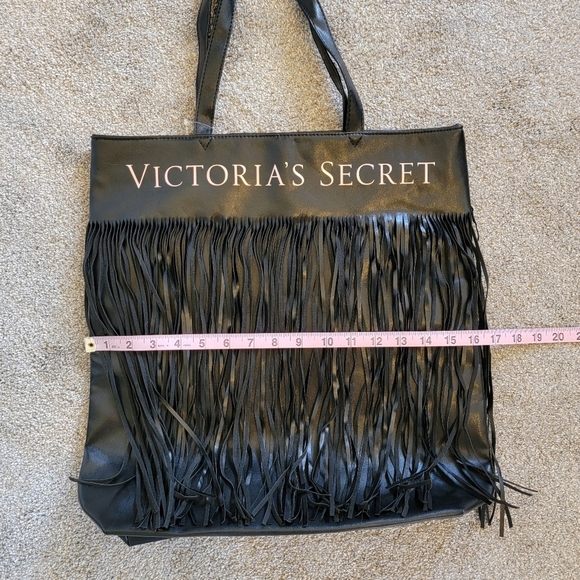 Victoria's Secret Limited Edition Black Faux Leather Flirty Fringe Tote Bag *NWT - Picture 5 of 7